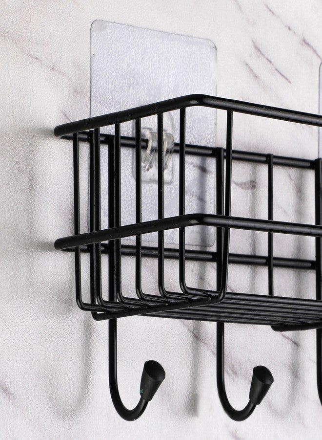 iSTAR GI Steel Self-Adhesive Multipurpose Bathroom Shelf with Hooks/Towel Holder/Rack/Bathroom Accessories-Wall Mount - (Black,Powder Coated) (Pack of 2) - Image 4